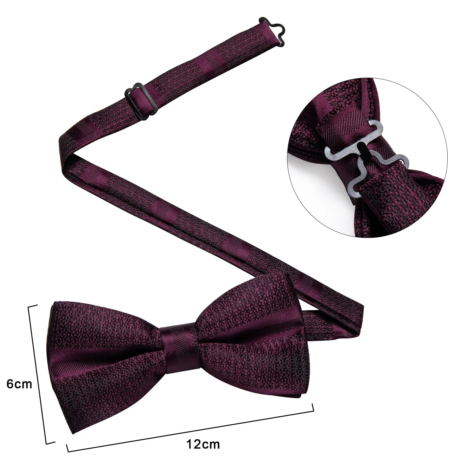 Claret Solid Silk Pre-tied Bow Tie Hanky Cufflinks Set