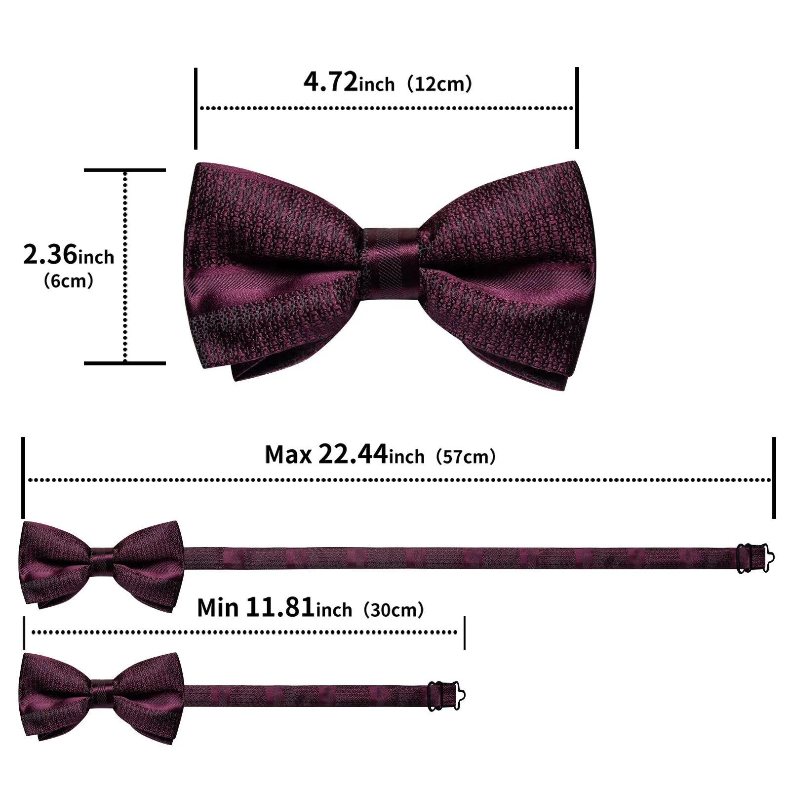 Claret Solid Silk Pre-tied Bow Tie Hanky Cufflinks Set