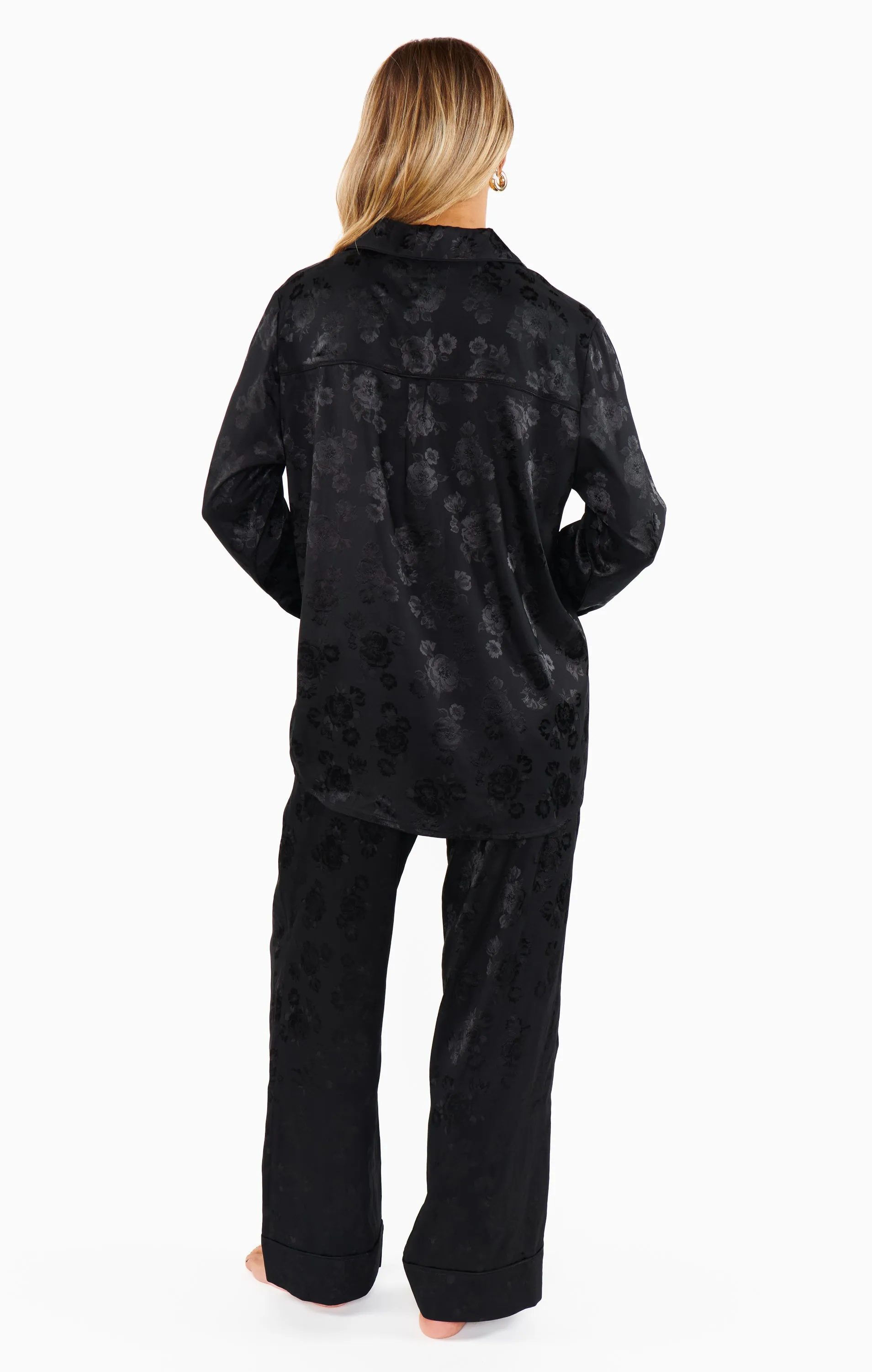 Classic Cropped PJ Set ~ Black Floral Silky