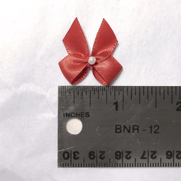 CLEARANCE– 1" (25mm) Small Satin Bows with Pearlesque Bead- 5 Pair