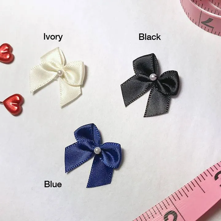 CLEARANCE– 1" (25mm) Small Satin Bows with Pearlesque Bead- 5 Pair