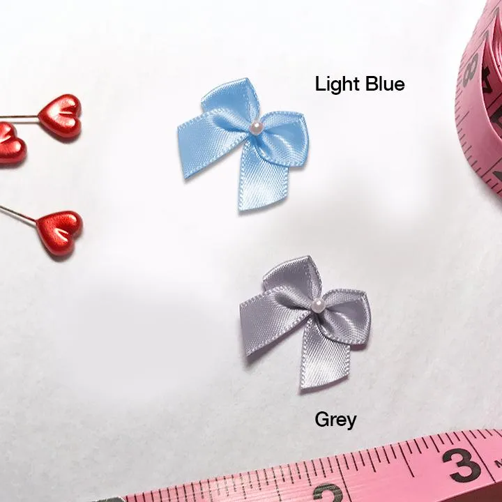 CLEARANCE– 1" (25mm) Small Satin Bows with Pearlesque Bead- 5 Pair