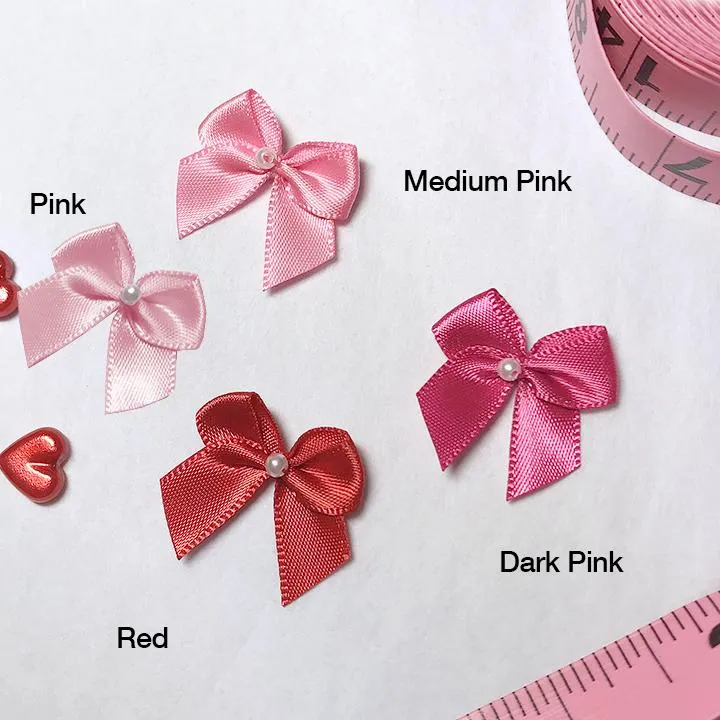 CLEARANCE– 1" (25mm) Small Satin Bows with Pearlesque Bead- 5 Pair