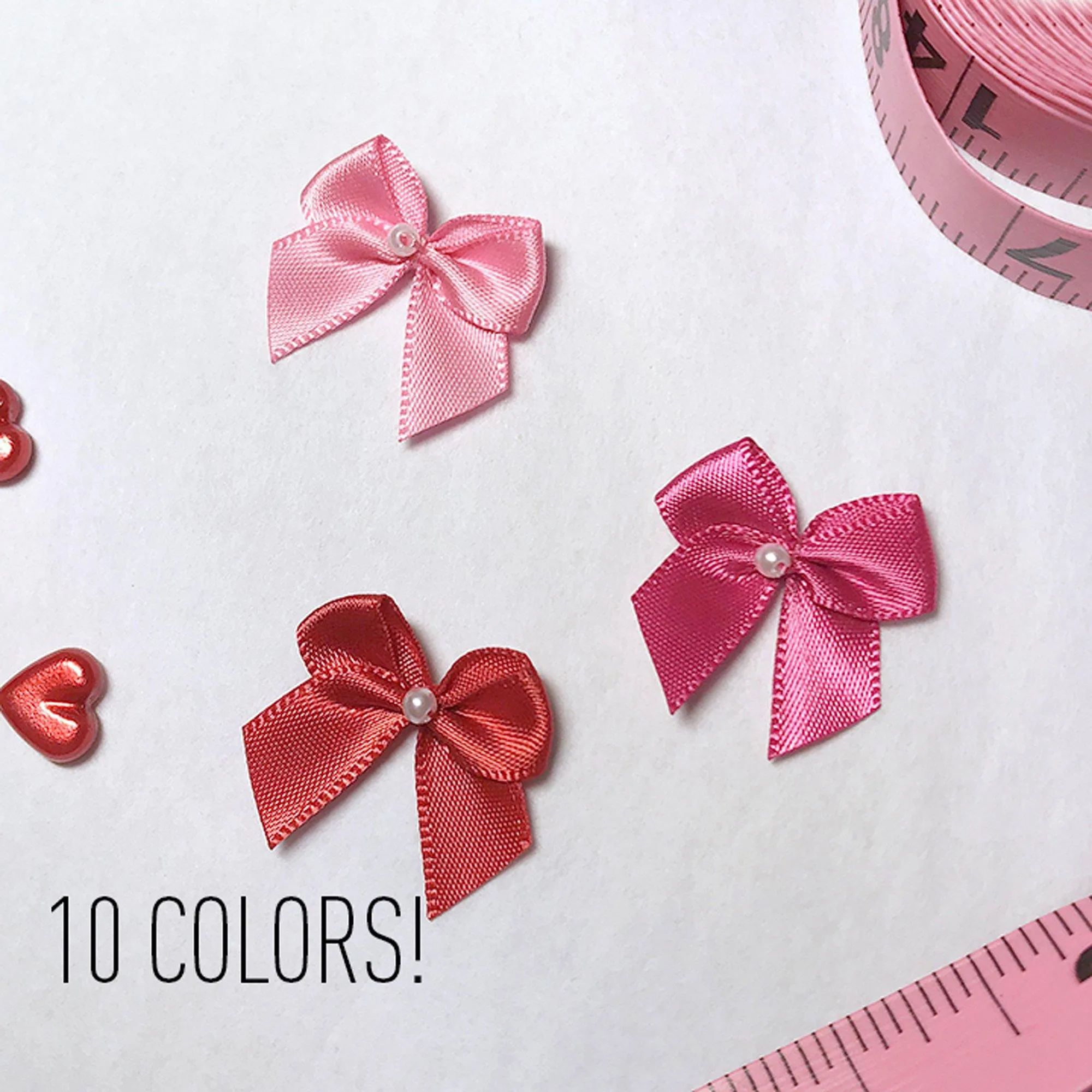 CLEARANCE– 1" (25mm) Small Satin Bows with Pearlesque Bead- 5 Pair