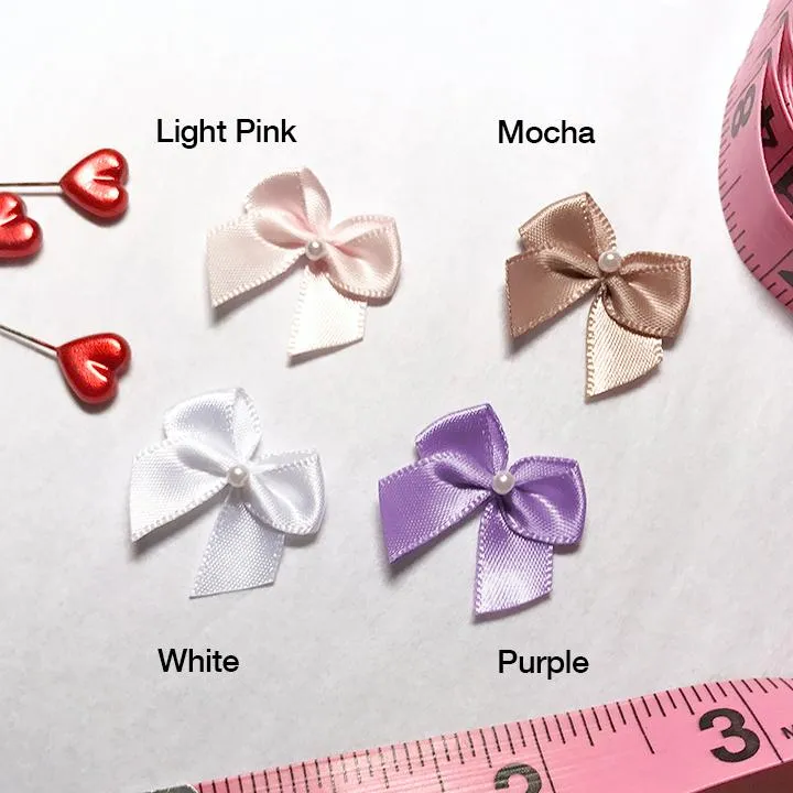 CLEARANCE– 1" (25mm) Small Satin Bows with Pearlesque Bead- 5 Pair