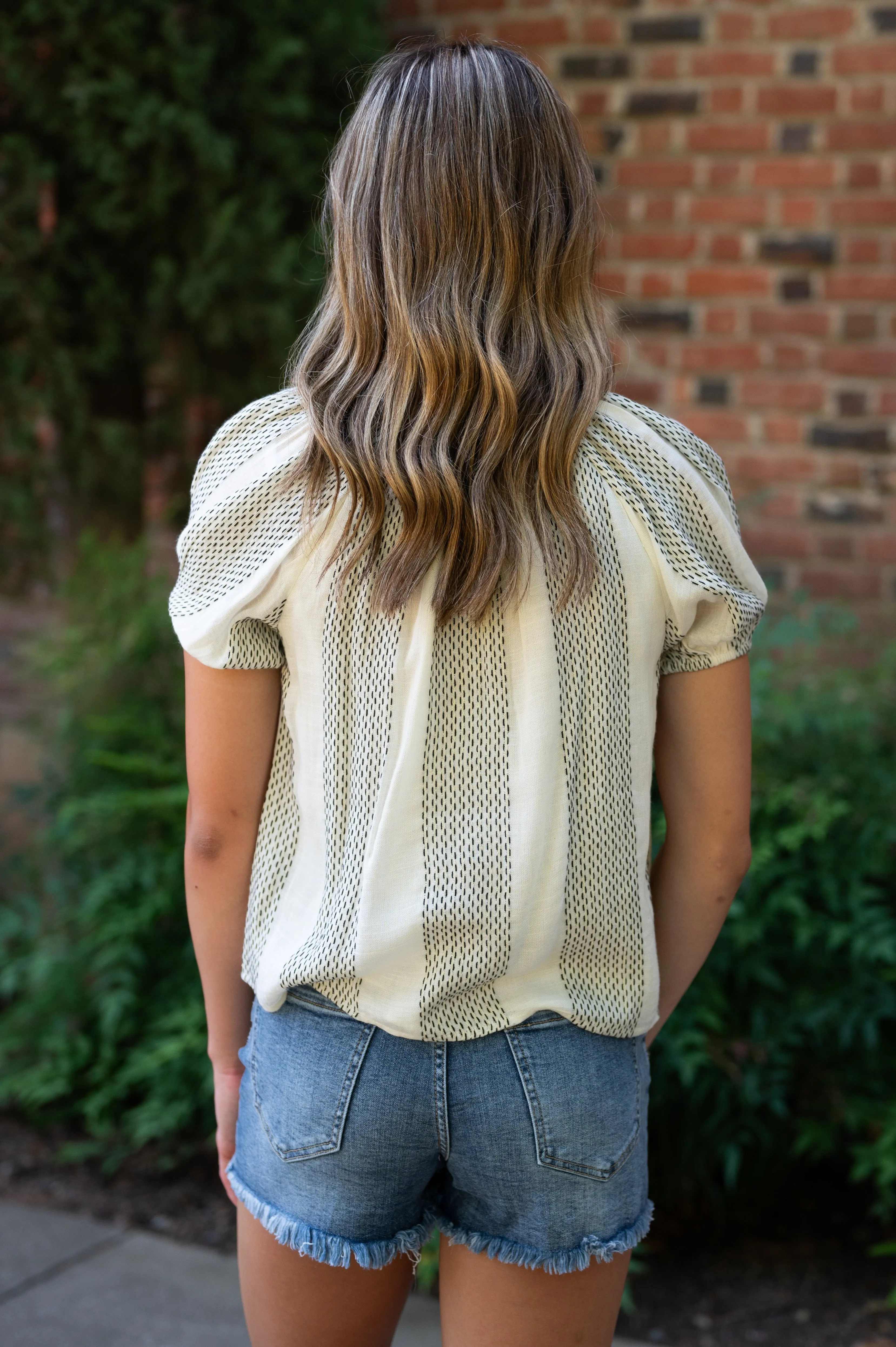 CLEARANCE - Vintage White Button Down Puff Sleeve Top