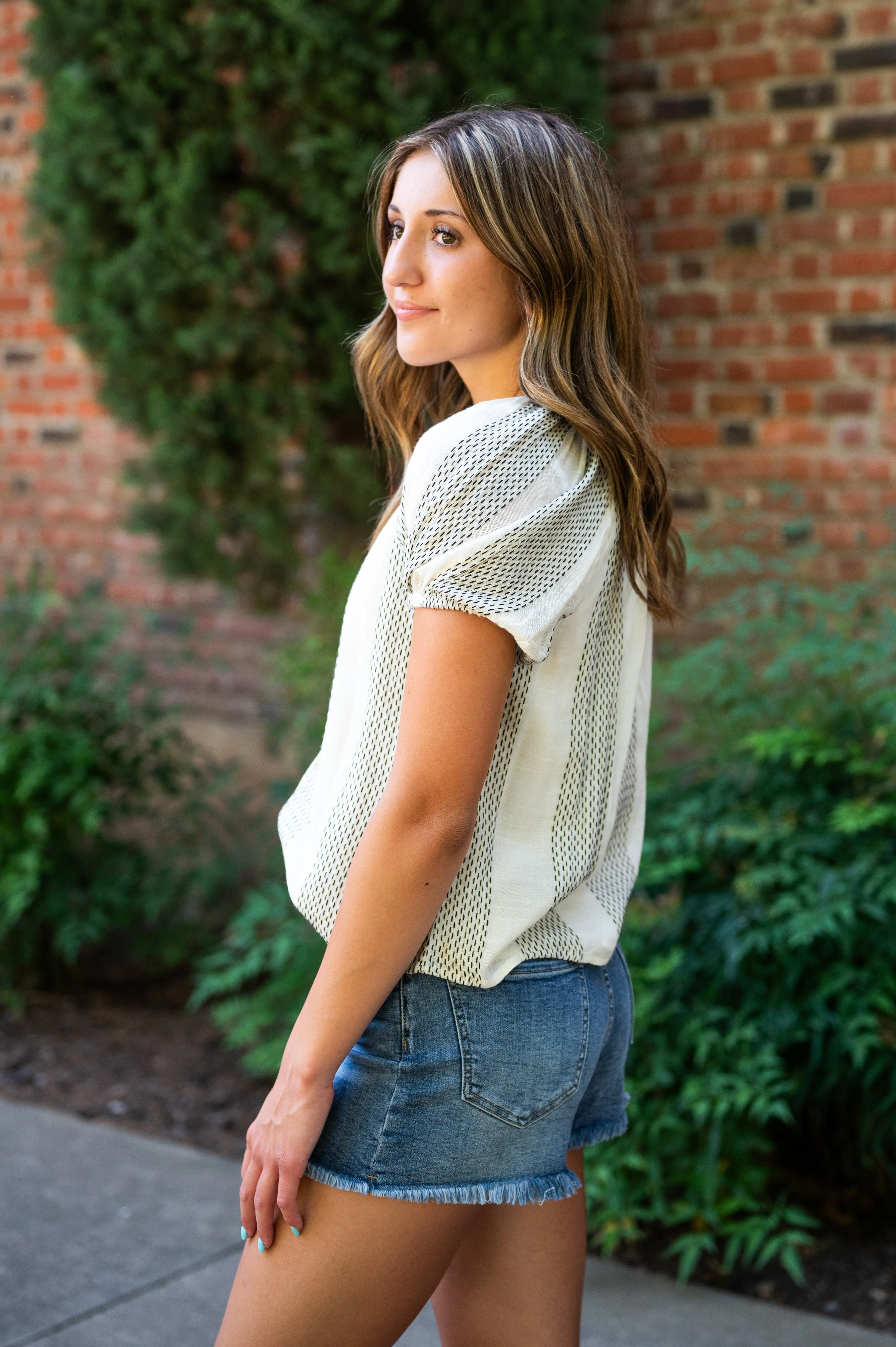 CLEARANCE - Vintage White Button Down Puff Sleeve Top