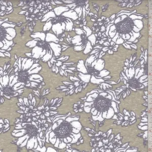 Cocoa Brown Floral Slub Jersey Knit Fabric