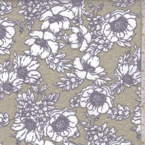 Cocoa Brown Floral Slub Jersey Knit Fabric