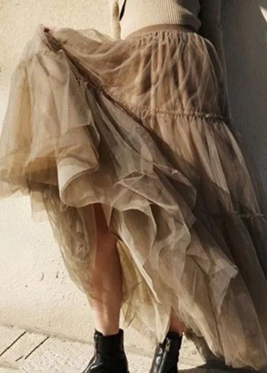 Coffee fashion Patchwork Tulle Skirts Spring