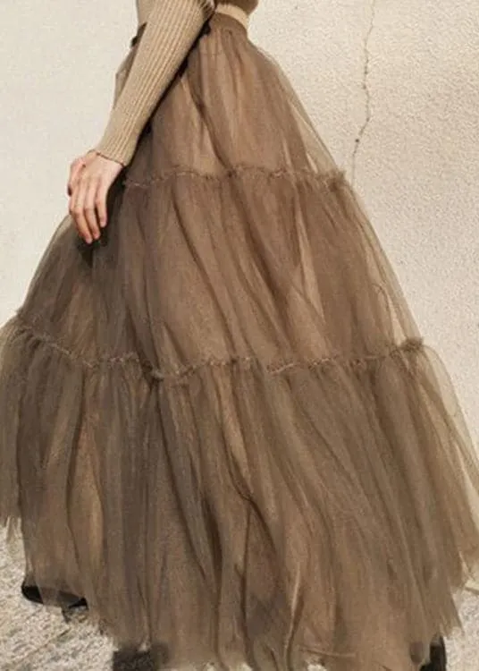 Coffee fashion Patchwork Tulle Skirts Spring