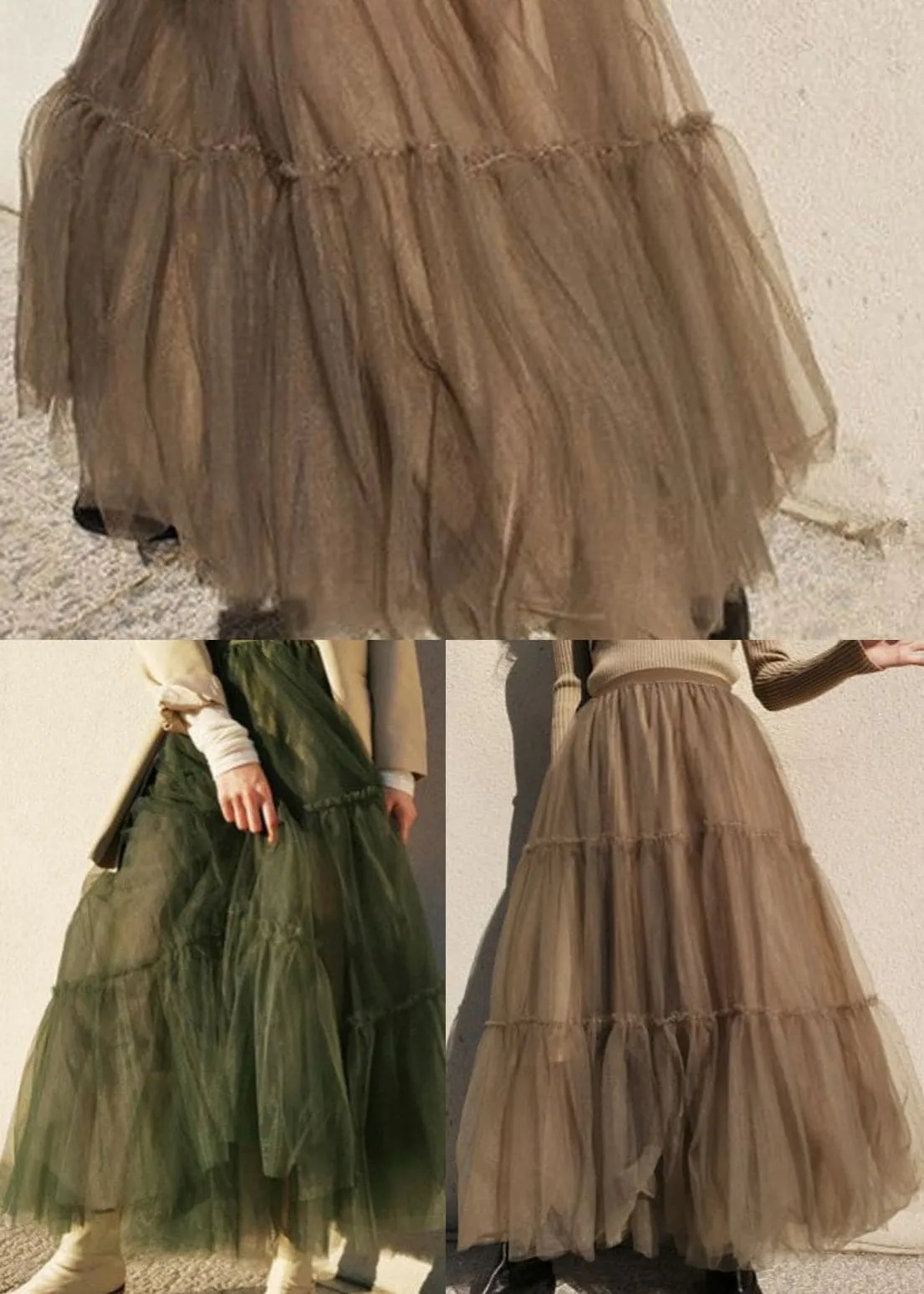 Coffee fashion Patchwork Tulle Skirts Spring