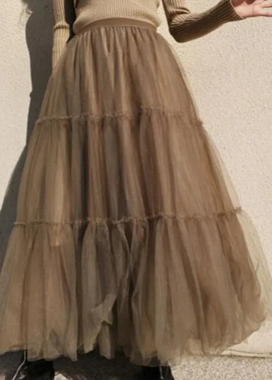 Coffee fashion Patchwork Tulle Skirts Spring