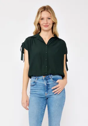 Collared Crop Blouse with Shoulder Tie Tunnels