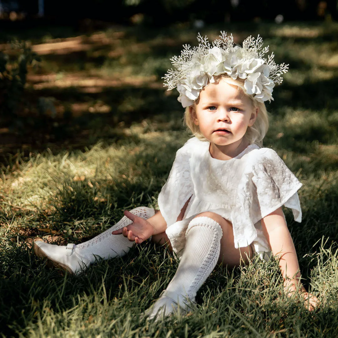 condor knee high socks -  ivory lace panel cotton