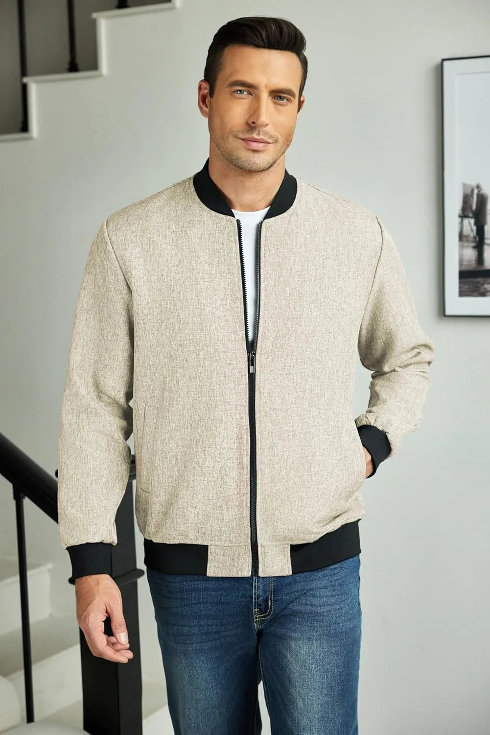 COOFANDY Men's Casual Varsity Jacket Vintage Lightweight Bomber Jackets Zip Up Fashion Coat