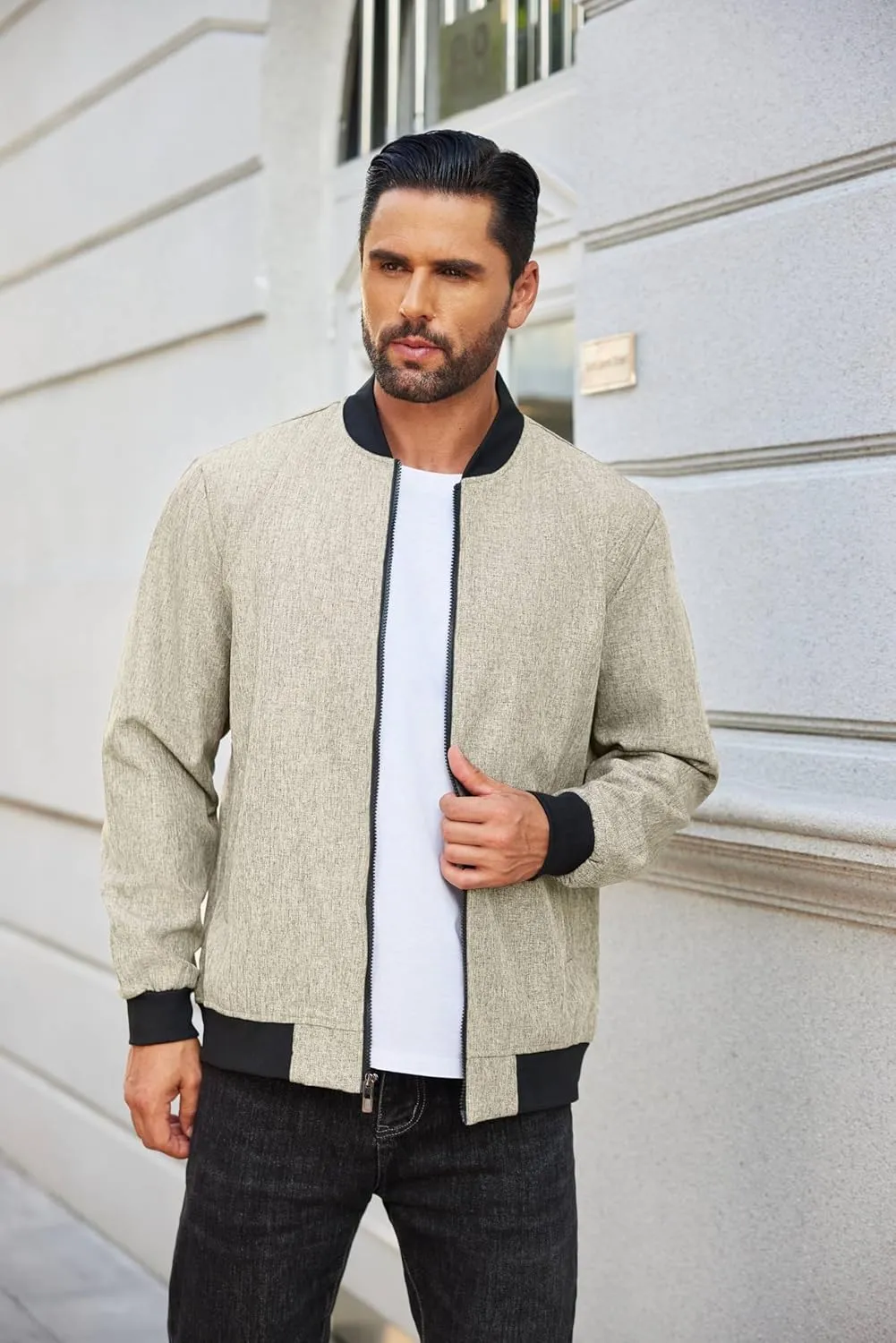 COOFANDY Men's Casual Varsity Jacket Vintage Lightweight Bomber Jackets Zip Up Fashion Coat