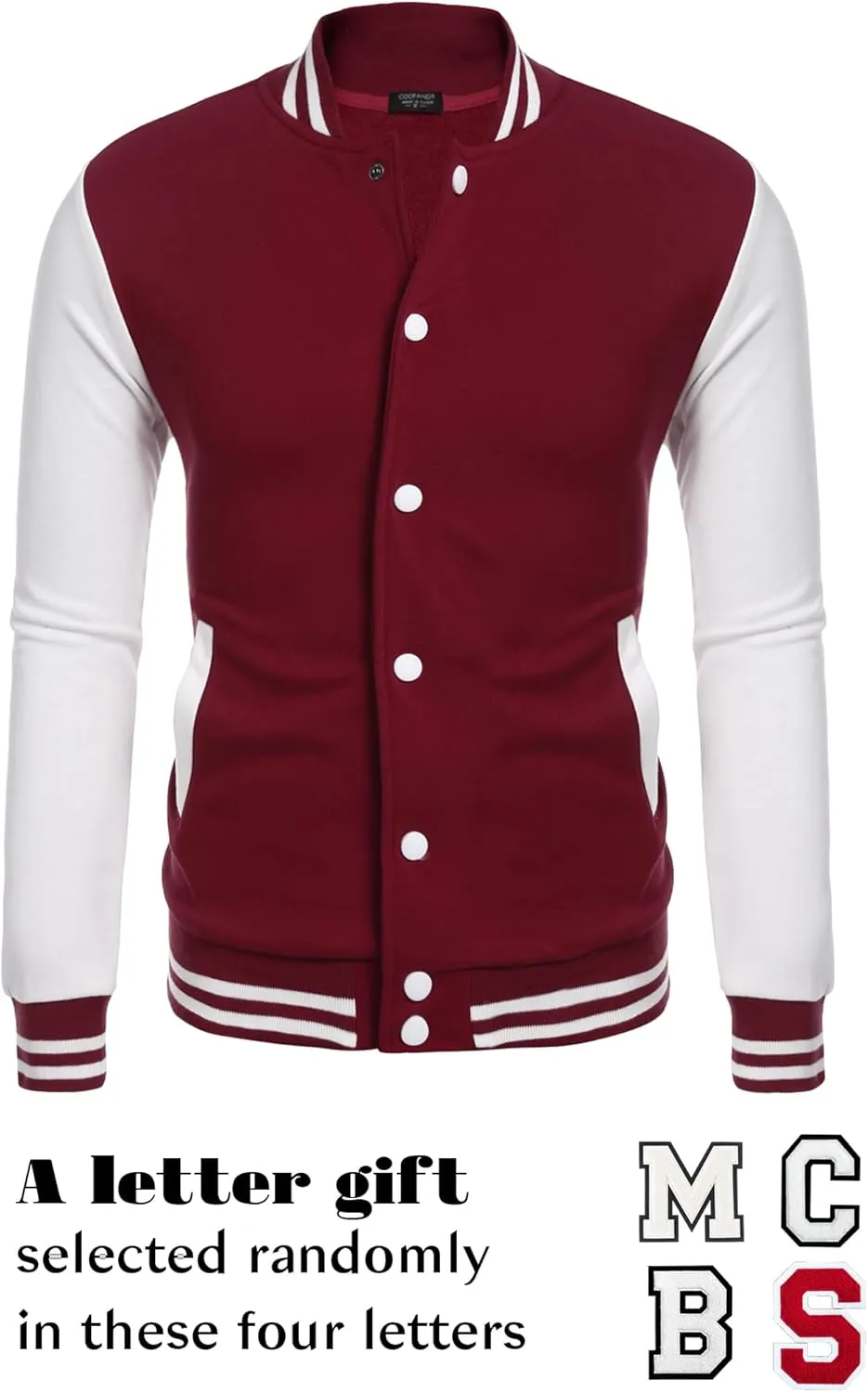 COOFANDY Men's Fashion Varsity Jacket Causal Slim Fit Cotton Letterman Baseball Bomber Jackets