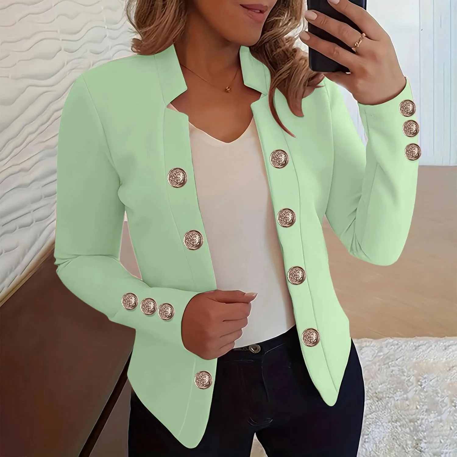cooki Blazers for Women Business Casual 2024 Fall Long Sleeve Notch Cardigans Open Front Button Dressy Cropped Blazer Jackets