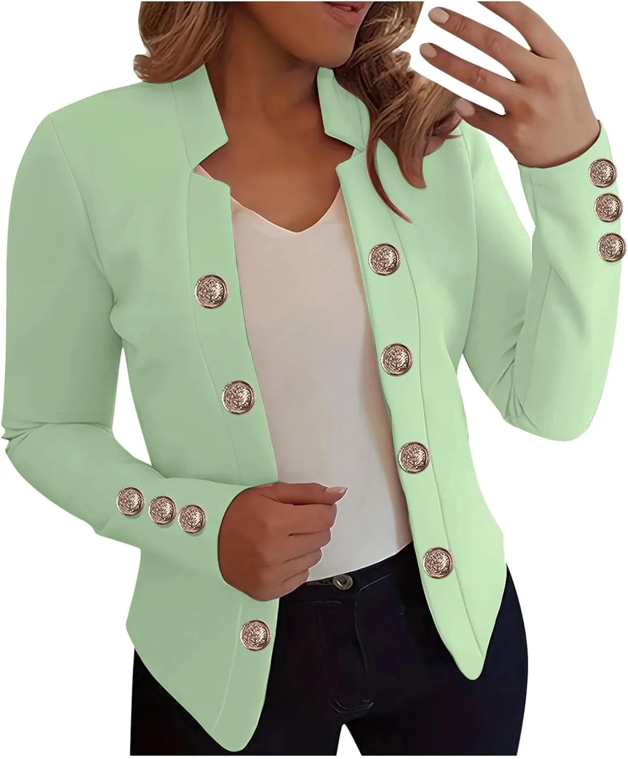 cooki Blazers for Women Business Casual 2024 Fall Long Sleeve Notch Cardigans Open Front Button Dressy Cropped Blazer Jackets