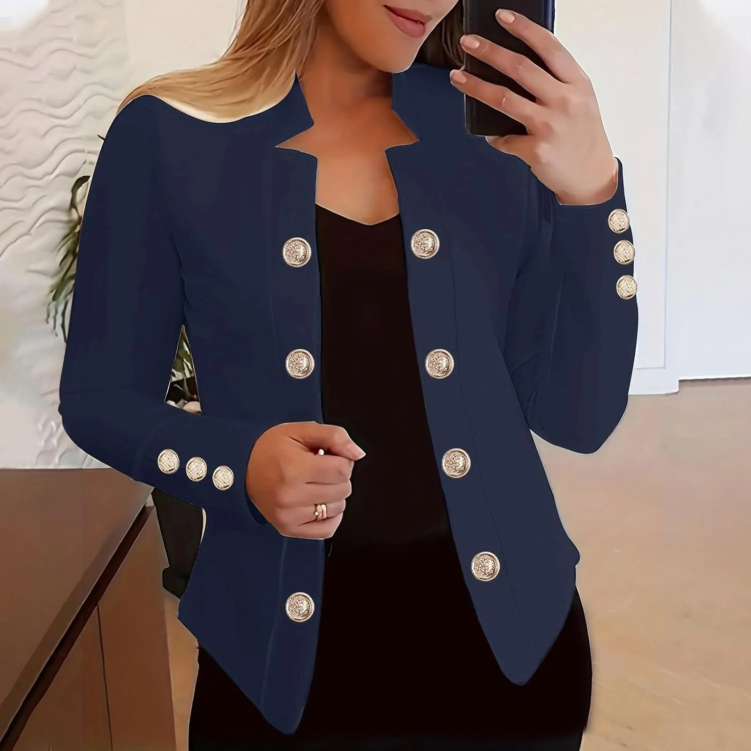 cooki Blazers for Women Business Casual 2024 Fall Long Sleeve Notch Cardigans Open Front Button Dressy Cropped Blazer Jackets