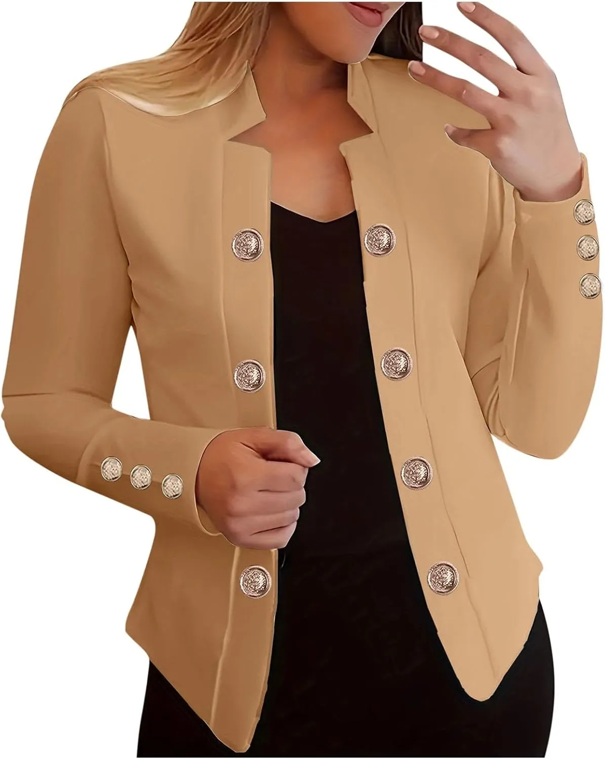 cooki Blazers for Women Business Casual 2024 Fall Long Sleeve Notch Cardigans Open Front Button Dressy Cropped Blazer Jackets