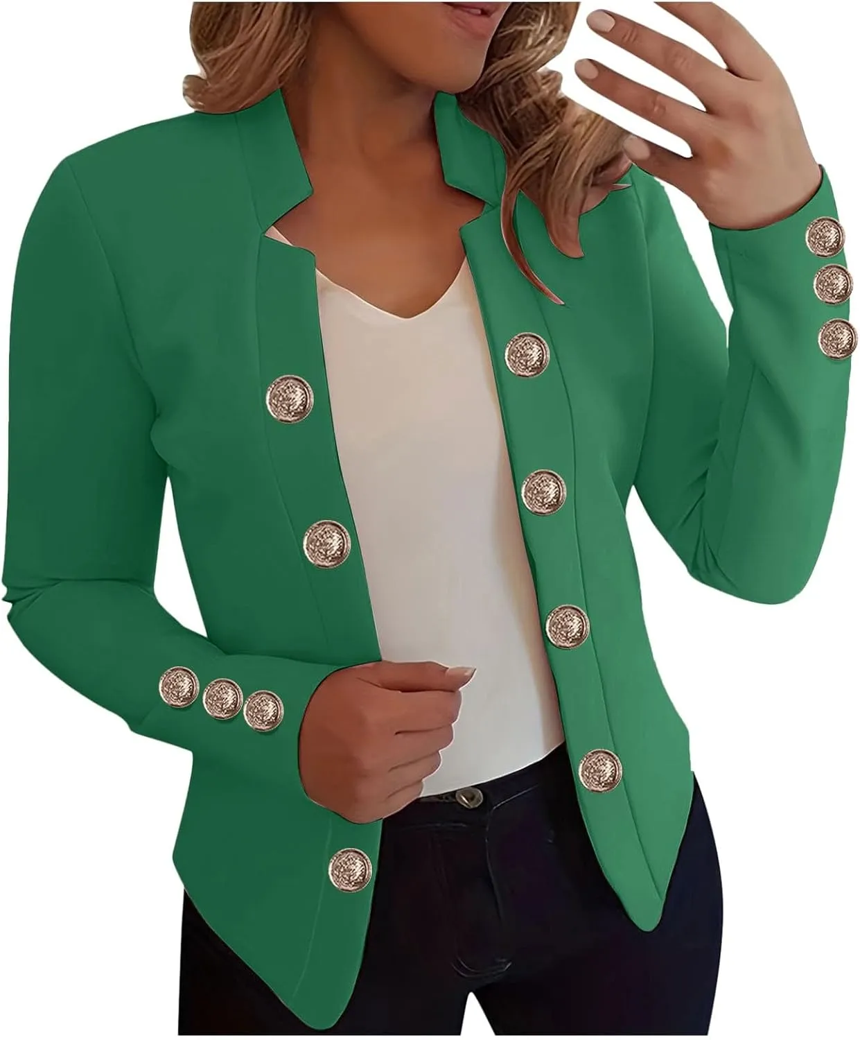 cooki Blazers for Women Work Casual 2024 Fall Long Sleeve Notch Cardigans Open Front Button Dressy Cropped Blazer Jackets