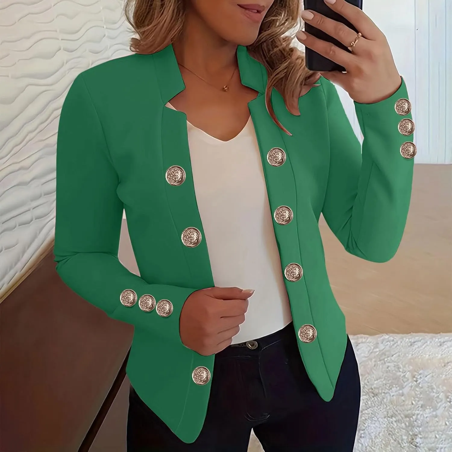 cooki Blazers for Women Work Casual 2024 Fall Long Sleeve Notch Cardigans Open Front Button Dressy Cropped Blazer Jackets