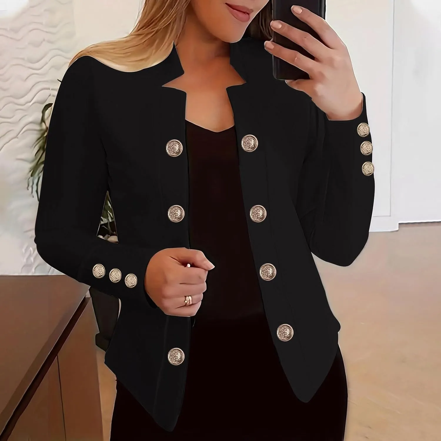 cooki Blazers for Women Work Casual 2024 Fall Long Sleeve Notch Cardigans Open Front Button Dressy Cropped Blazer Jackets