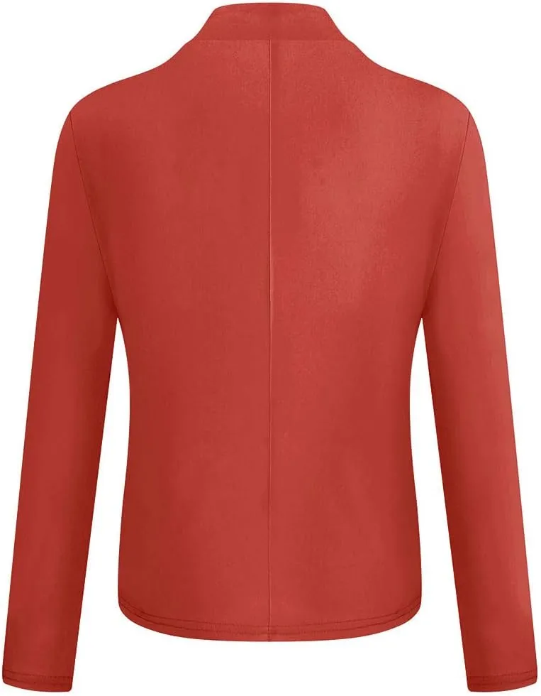 cooki Cropped Blazers for Women Business Casual 2024 Fall Long Sleeve Notch Cardigans Open Front Button Short Blazer Jackets