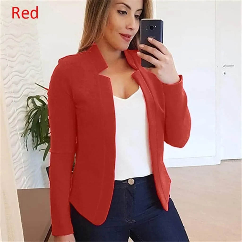 cooki Cropped Blazers for Women Business Casual 2024 Fall Long Sleeve Notch Cardigans Open Front Button Short Blazer Jackets