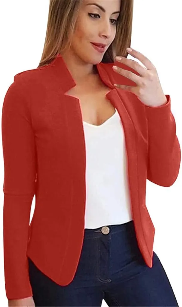 cooki Cropped Blazers for Women Business Casual 2024 Fall Long Sleeve Notch Cardigans Open Front Button Short Blazer Jackets
