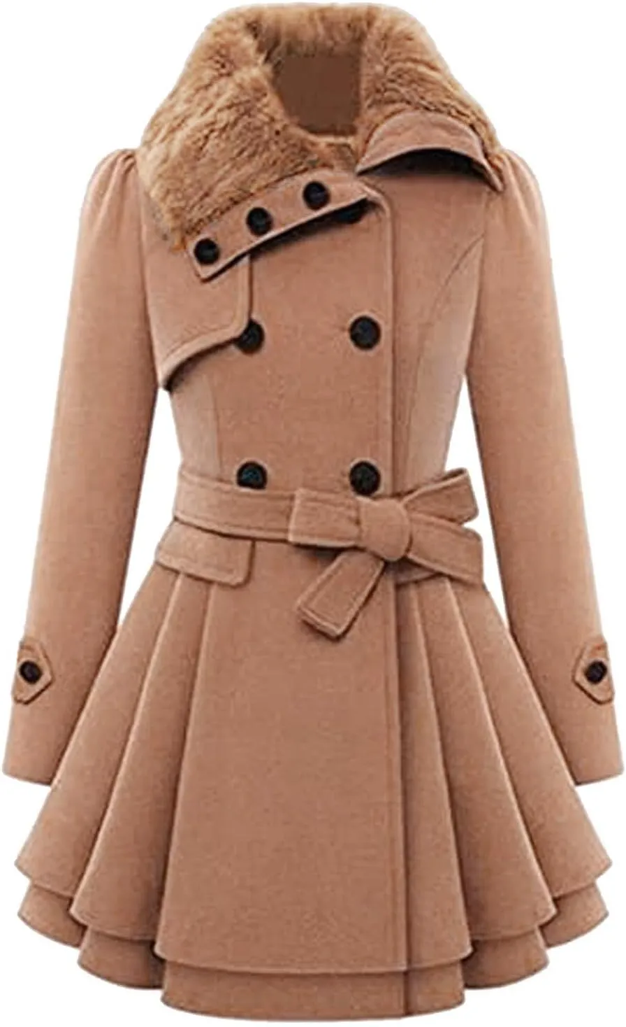 cooki Fall Jackets for Women 2023 Women Wool Trench Coat Winter Double-Breasted Jacket with Belts Casual Winter Classic Coat