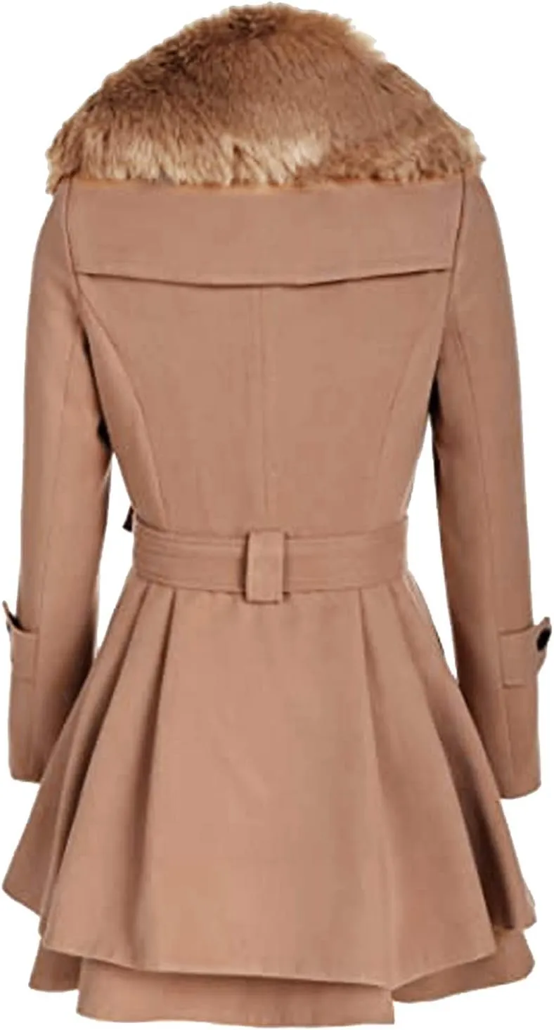 cooki Fall Jackets for Women 2023 Women Wool Trench Coat Winter Double-Breasted Jacket with Belts Casual Winter Classic Coat