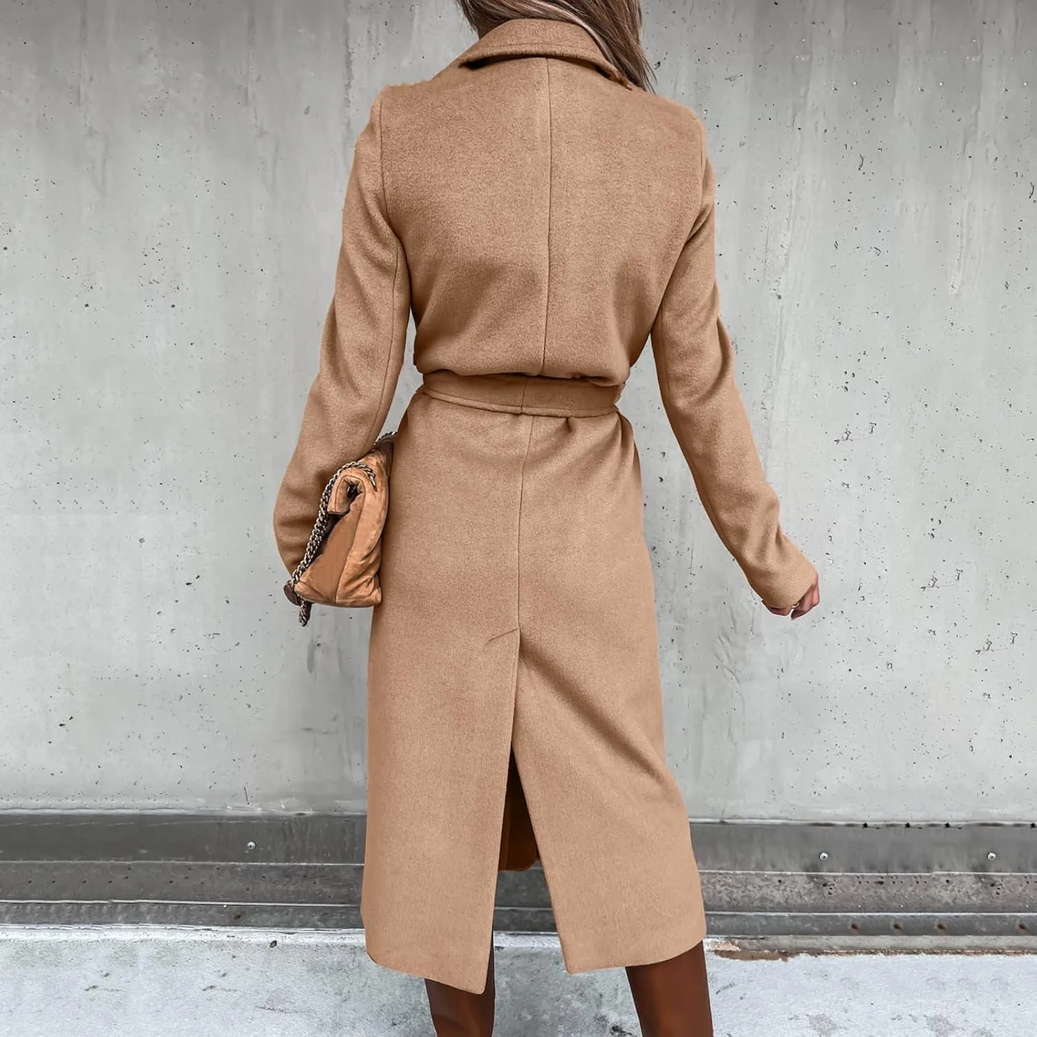 cooki Long Trench Coat for Women Casual Winter Warm Wool Coat Fall Lapel Collar Jackets Belted Tie Waisted Pea Coats