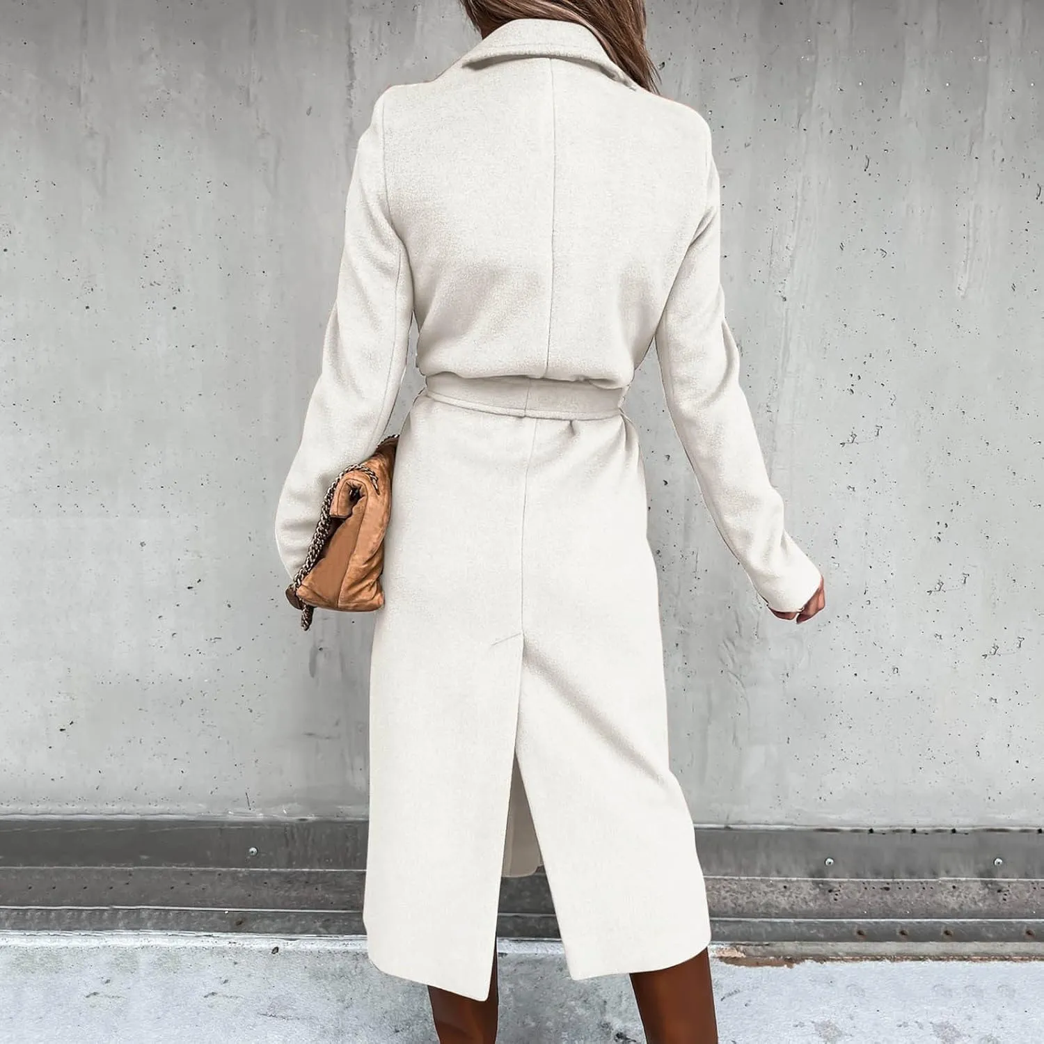 cooki Long Trench Coat for Women Casual Winter Warm Wool Coat Fall Lapel Collar Jackets Belted Tie Waisted Pea Coats