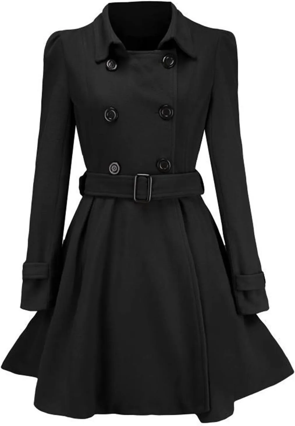 cooki Trench Coat for Women 2023 Women Swing Double Breasted Wool Pea Coat with Belt Buckle Mid-Long Lapel Dresses Outwear