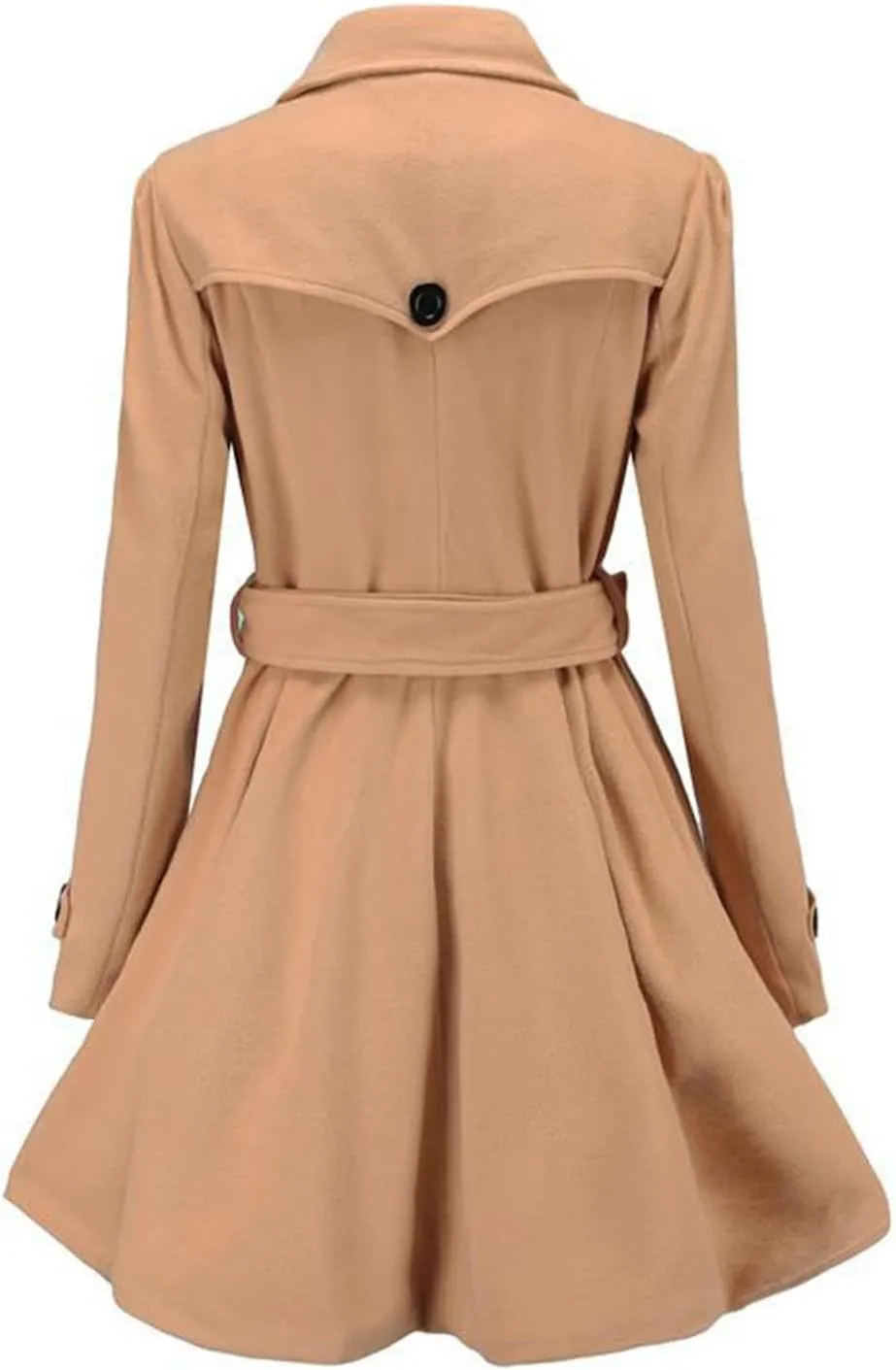 cooki Trench Coat for Women 2023 Women Swing Double Breasted Wool Pea Coat with Belt Buckle Mid-Long Lapel Dresses Outwear