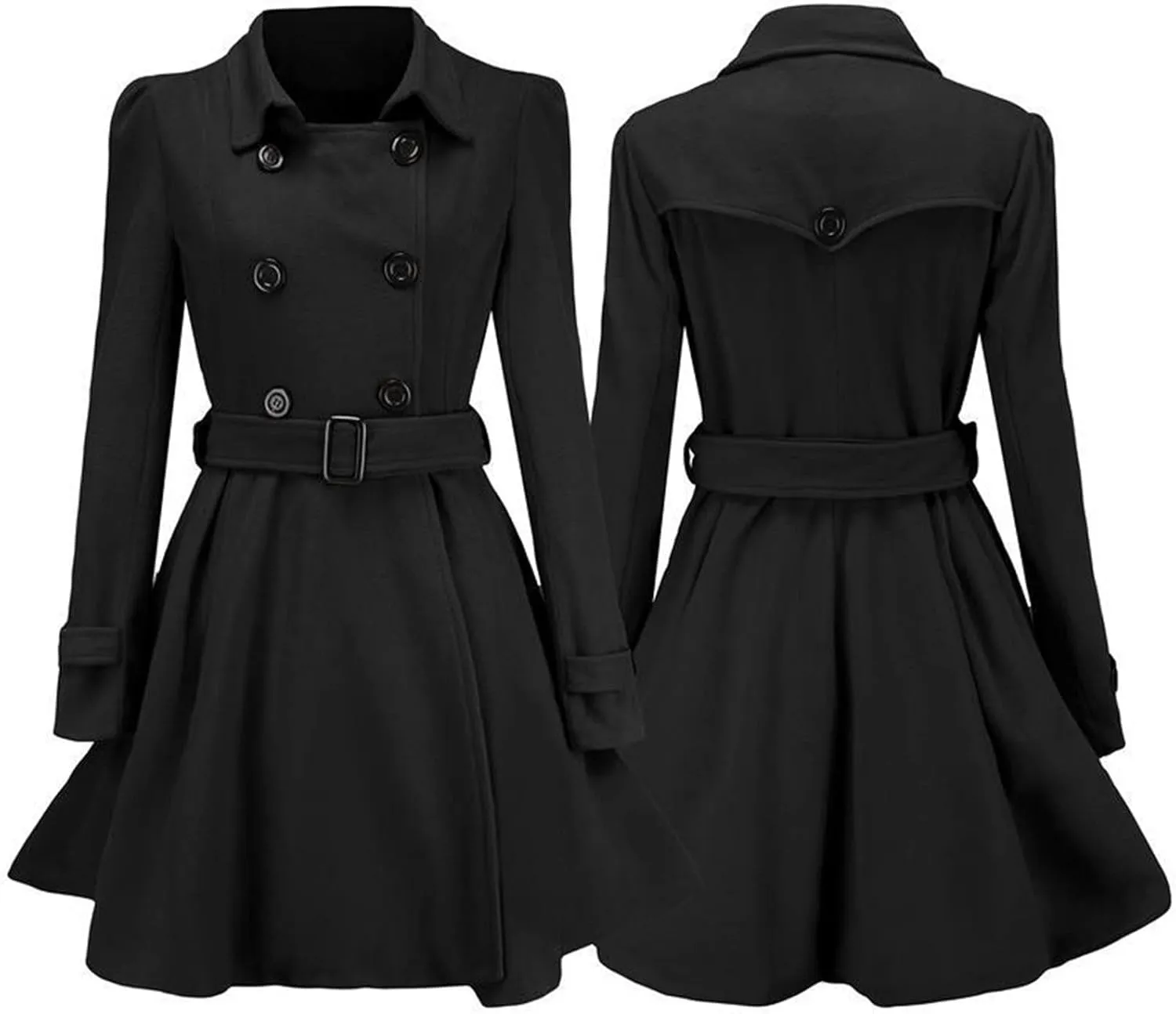 cooki Trench Coat for Women 2023 Women Swing Double Breasted Wool Pea Coat with Belt Buckle Mid-Long Lapel Dresses Outwear