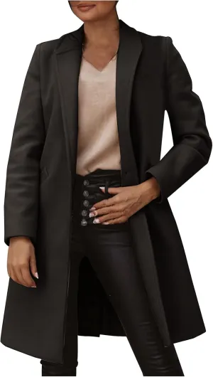 cooki Trench Coat for Women 2023 Women Winter Coats, Women's Long Sleeve Slim Fit Warm Wool Blend Pea Coat Button Overcoat