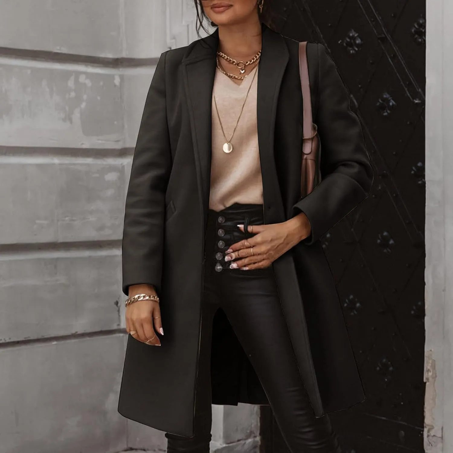 cooki Trench Coat for Women 2023 Women Winter Coats, Women's Long Sleeve Slim Fit Warm Wool Blend Pea Coat Button Overcoat