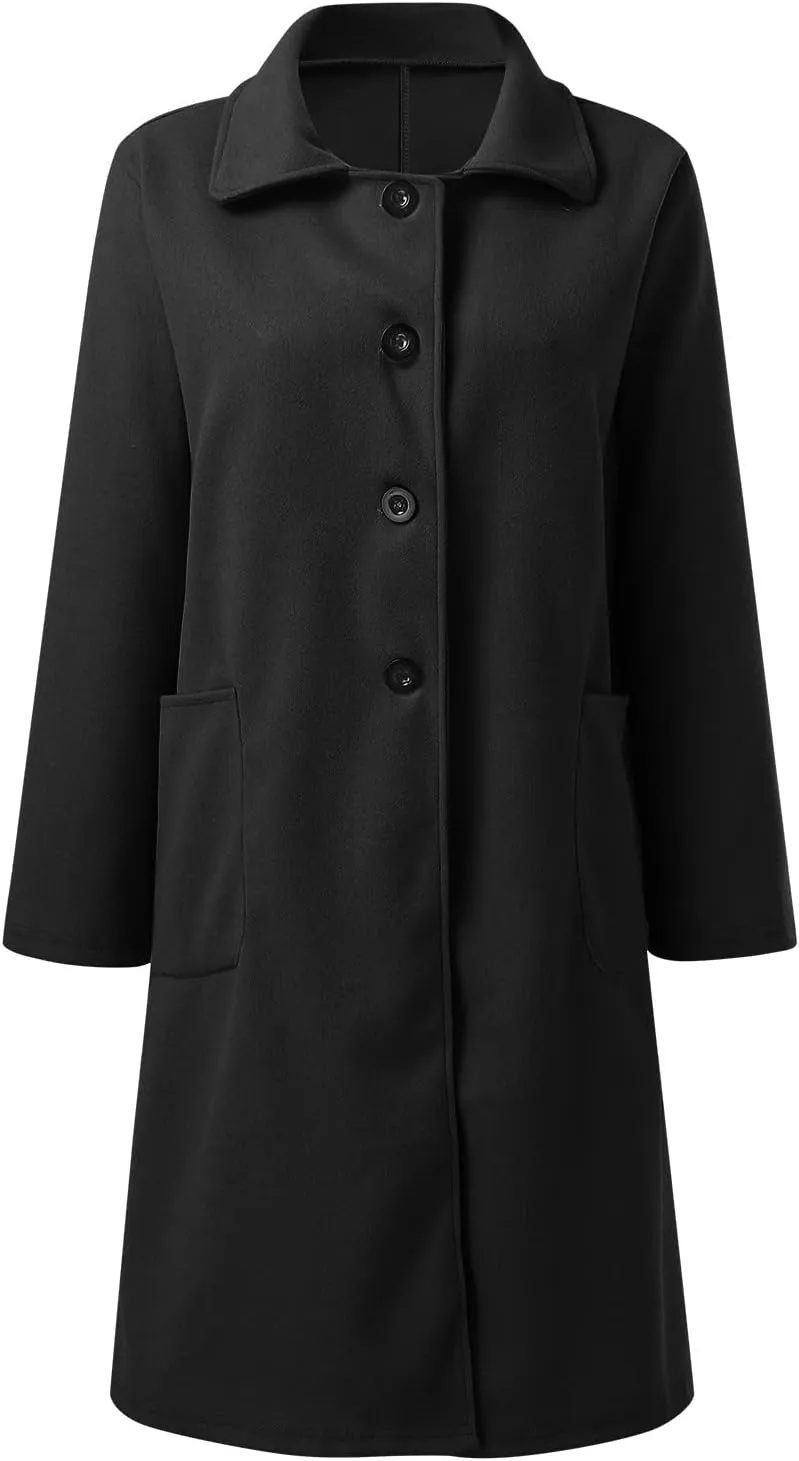 cooki Trench Coat for Women 2023 Women's Winter Single Breasted Wool Blend Trench Coat Warm Lapel Collar Pea Coat Plus Size