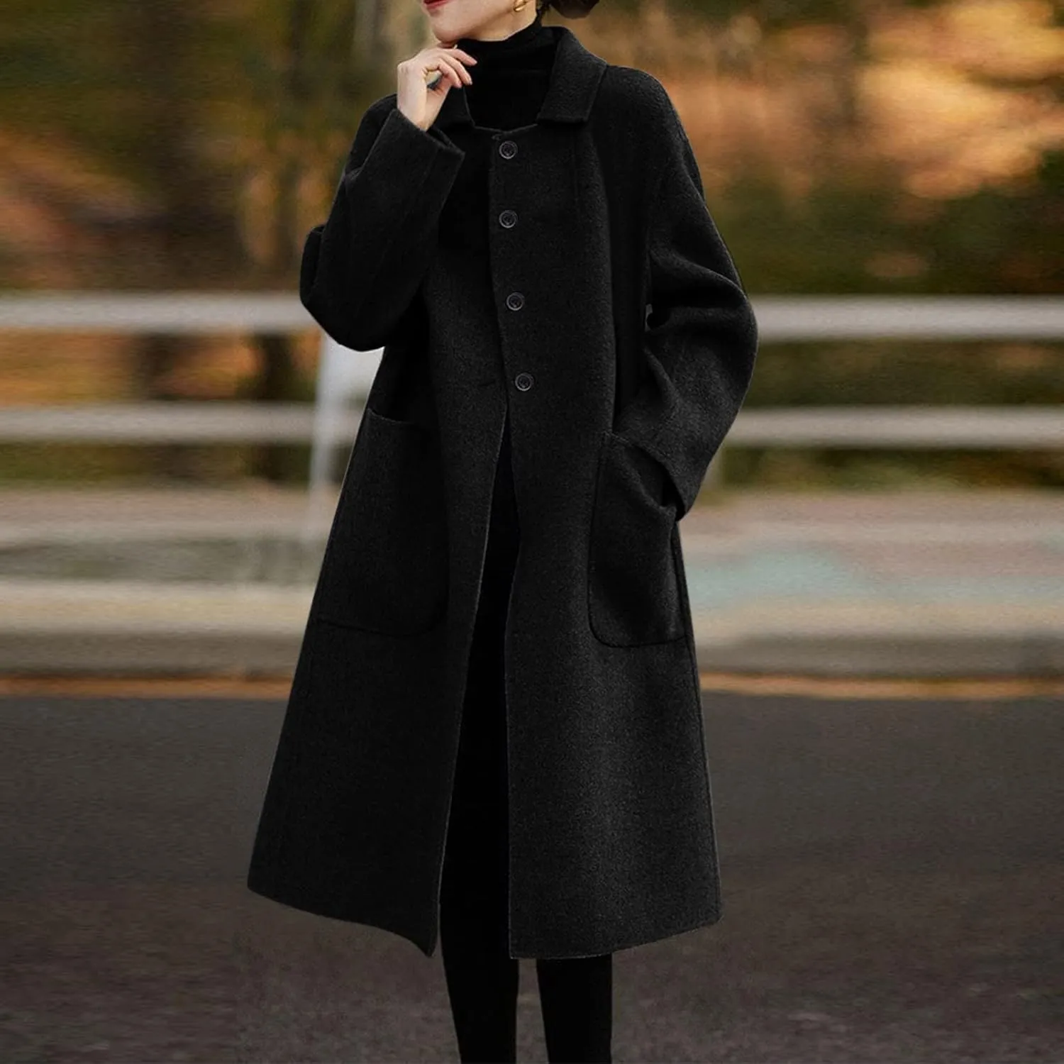 cooki Trench Coat for Women 2023 Women's Winter Single Breasted Wool Blend Trench Coat Warm Lapel Collar Pea Coat Plus Size