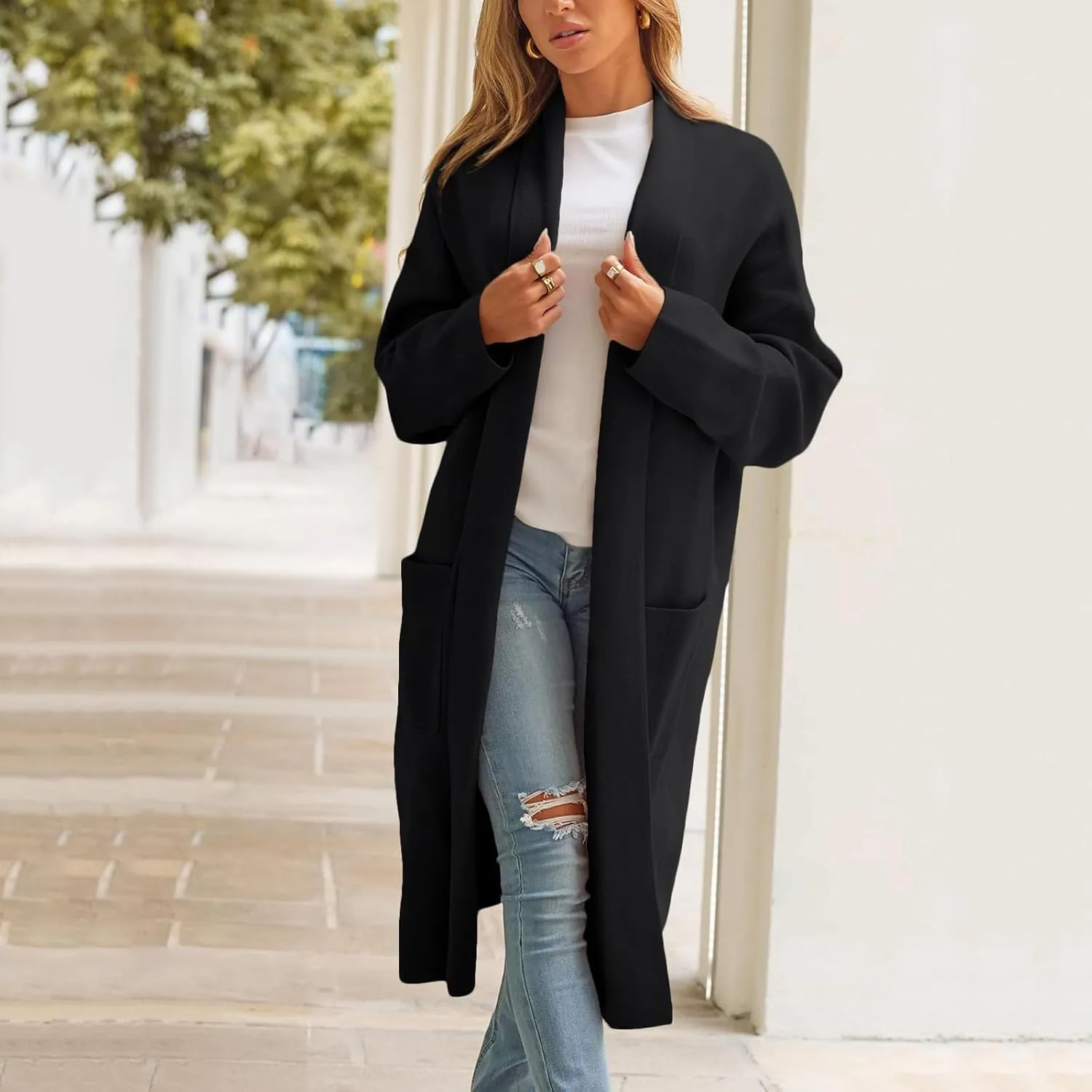 cooki Winter Coats for Women 2023 Trendy Wool Coat Long Cardigan Jacket for Women Lightweight Open Front Jacket Coat Outwear