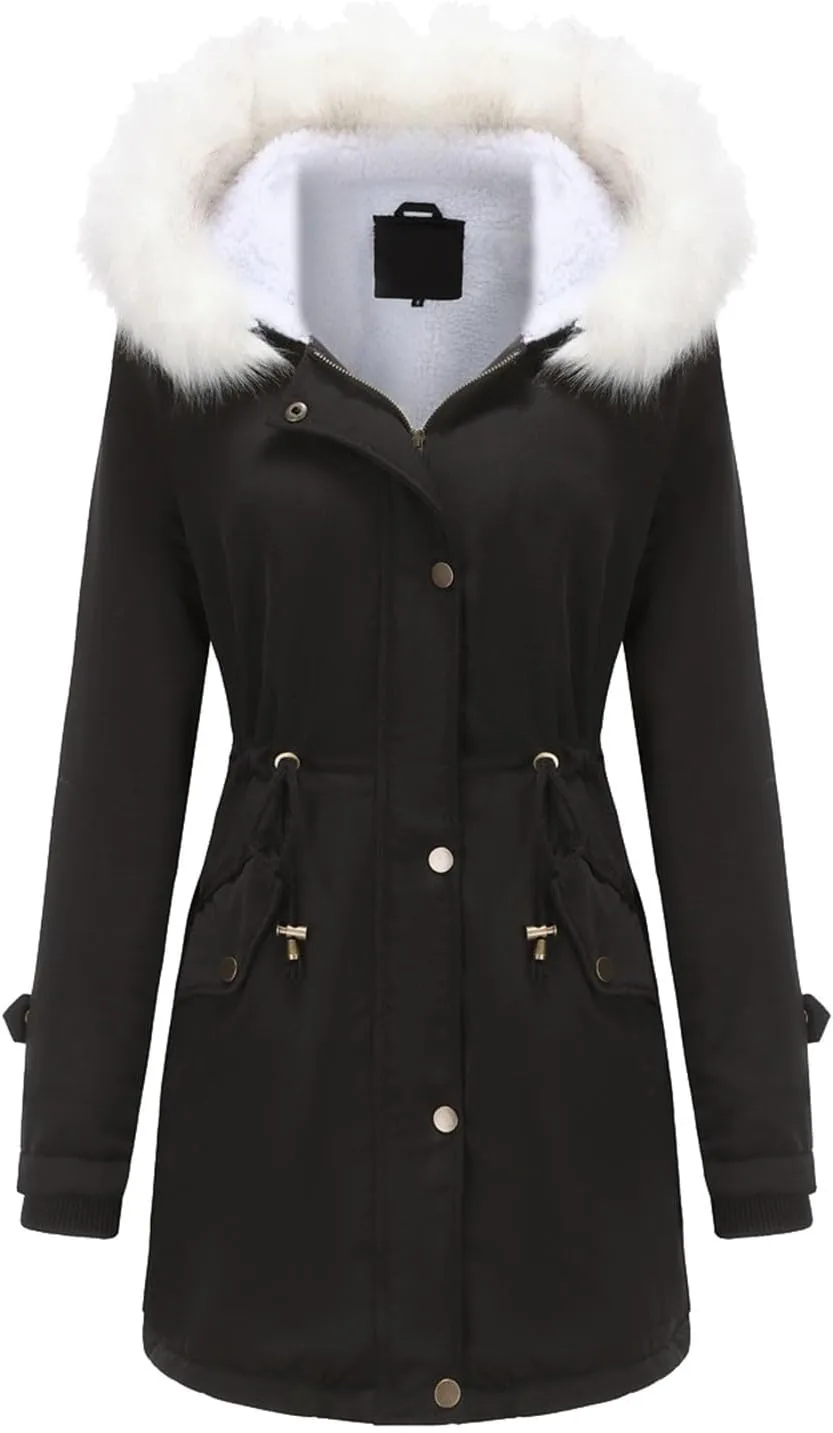 cooki Winter Coats for Women 2023 Women's Cashmere Coats Casual Faux Fur Lapel Zip Pockets Quilted Parka Jacket Puffer Coat