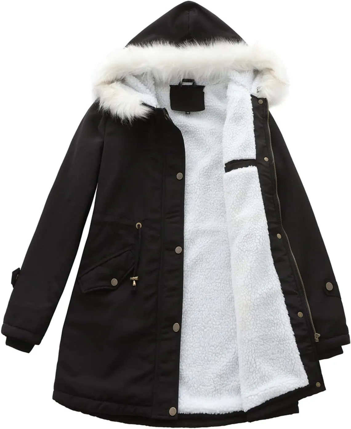 cooki Winter Coats for Women 2023 Women's Cashmere Coats Casual Faux Fur Lapel Zip Pockets Quilted Parka Jacket Puffer Coat