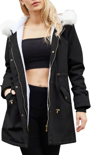 cooki Winter Coats for Women 2023 Women's Cashmere Coats Casual Faux Fur Lapel Zip Pockets Quilted Parka Jacket Puffer Coat