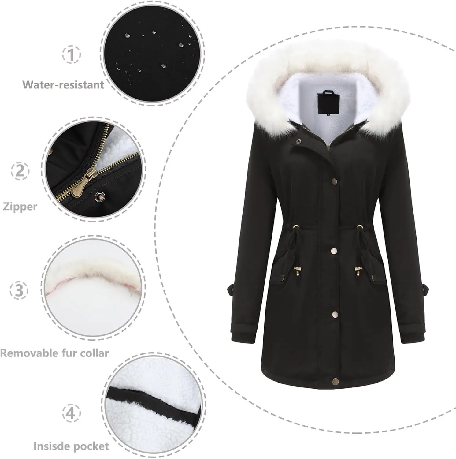 cooki Winter Coats for Women 2023 Women's Cashmere Coats Casual Faux Fur Lapel Zip Pockets Quilted Parka Jacket Puffer Coat