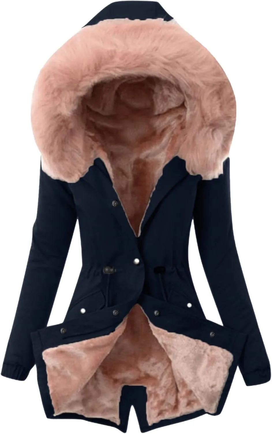 cooki Winter Coats for Women Fleece Lined Puffer Coat Women Long Down Coat Warm Parkas Fur Hooded Drawstring Fuzzy Overcoat