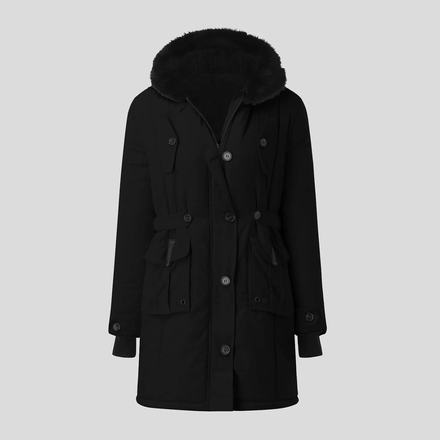 cooki Winter Coats for Women Fleece Lined Puffer Coat Women Long Down Coat Warm Parkas Fur Hooded Outwear Drawstring Overcoat